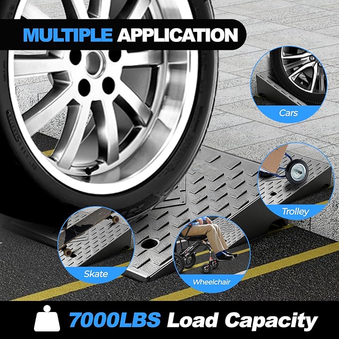 Rubber Threshold Ramp, 1.5" Rise Wheelchair Ramp Doorway, 7000Lbs Load Capacity, Non-Slip Surface Rubber Curb Ramp for Wheelchair and Scooter, 2 Pack(1.5" Height) (1.5" Rise)