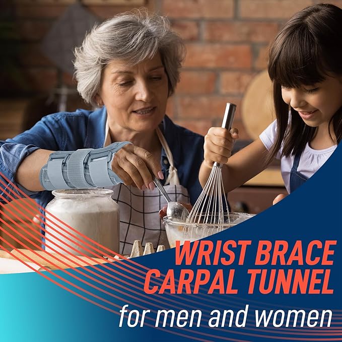 FEATOL Wrist Brace Carpal Tunnel for Women Men, Adjustable Night Sleep Support Brace with Splints Right Hand, Small/Medium