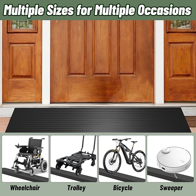 1.6" Rise Threshold Ramps for Doorways, 2000 Lbs Load Capacity, 35.5" Wide Natural Rubber Power Wheelchair Ramp is Adjustable and Cuttable for Doorways, Curb, Sweeper, Power Scooters, Bathroom