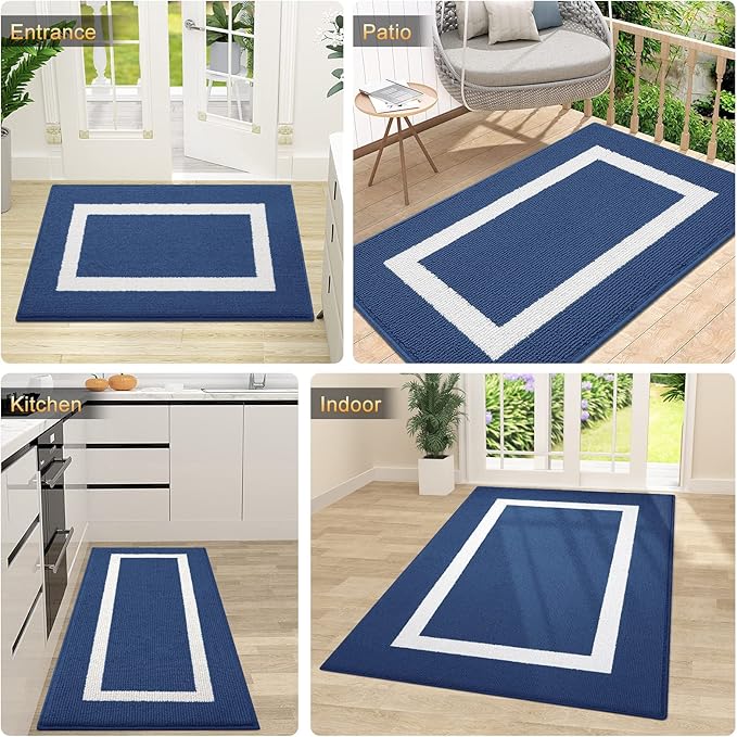 OLANLY Indoor Door Mat, 30x17, Non-Slip Absorbent Resist Dirt Entrance Mat, Washable Low-Profile Inside Entry Doormats for Entryway, Navy