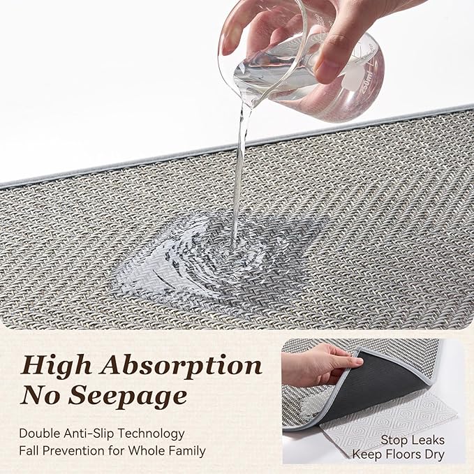AMOAMI Kitchen Mats for Floor, Non Slip Washable Kitchen Rugs Absorbent Quick Dry and Easy to Clean, Kitchen Runner Rugs for Kitchen in Front of Sink, 20“*70”, Grey