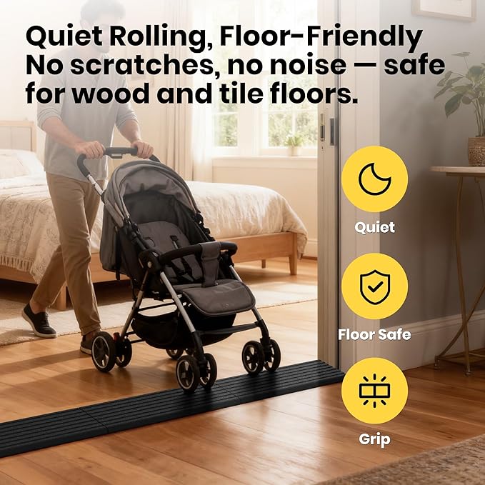 0.6"H Rubber Threshold Ramps for Doorways, 2 PCS Modular Wheelchair Ramp, Door Threshold Ramp, Access Ramps for Wheelchairs, Walkers, Strollers, Sweepers, Bathrooms, Entryways, 2000LBS Capacity