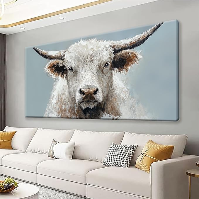 Suconvng Highland Cow Wall Art For Living Room Animal Canvas Art Wall Decor Print Rustic Farmhouse Cow Picture Cattle Painting Prints Artwork Picture For Bedroom Home Wall Decor 24x48 Inch