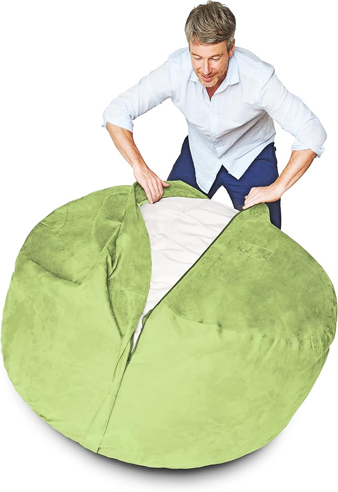 Lumaland Luxurious 5ft Large Bean Bag Chair with Microsuede Cover - Ultra Soft, Foam Filling, Washable Bean Bag Sofa for Kids, Teenagers, Adults - Sack Chair for Dorm, Family Room - Light Green