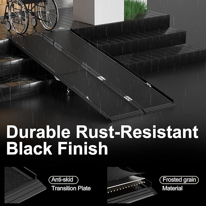 6 Feet Portable Wheelchair Ramp with Sopport Legs, Black Seamless Non-Slip Aluminum Folding Handicap Ramp,Threshold Ramp for Doorways, Wheel Chair Ramp for Home Steps,Loading Dock Plates