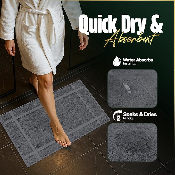 Pearl Linens 100% Ring Spun Cotton Bath Mat (Pack of 6) 20 x 30 Inch, Washable, Soft & Absorbent Terry Bathroom Floor Mat – Not Bathroom Rugs – Quick-Dry After Shower Bath Mat, 687 GSM, Dark Grey