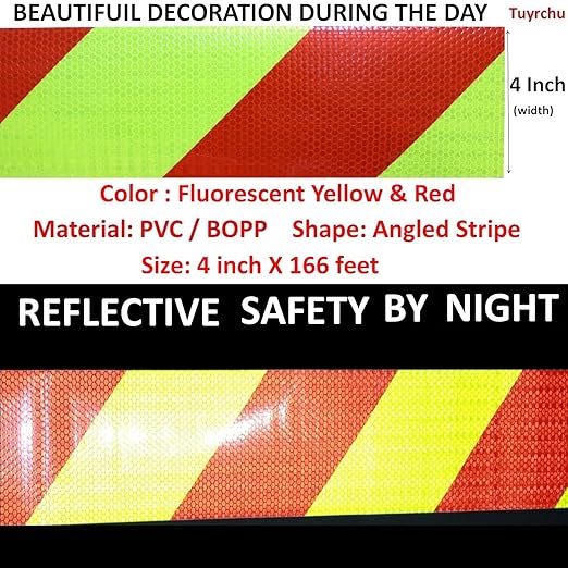 Reflective Tape 4 inch X 166 feet, Outdoor Waterproof Hazard Conspicuity Safety Warning Industrial Marking Tape