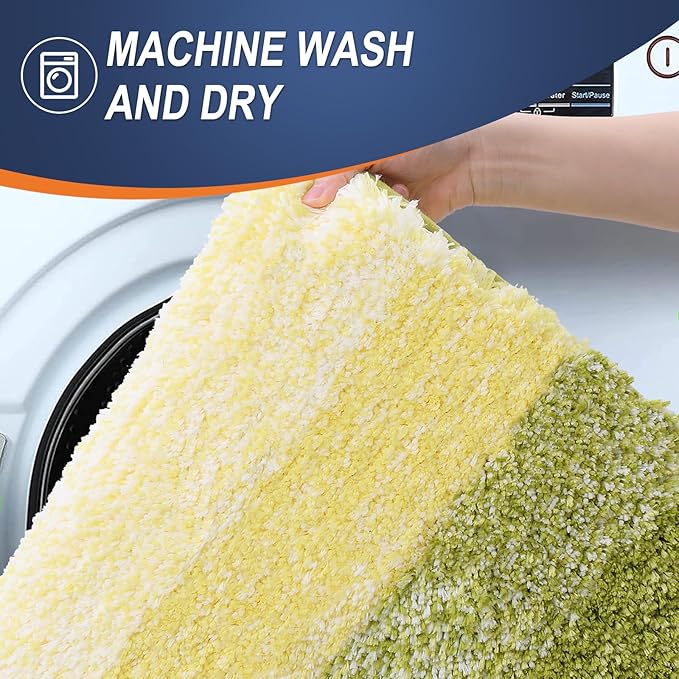 OLANLY Bathroom Rug Set 2 Piece, Soft Absorbent Microfiber Bath Rug Set, Non-Slip, Machine Wash Dry, Plush Shaggy Bath Mats for Bathroom (30"x20"+24"x16", Olive Green)