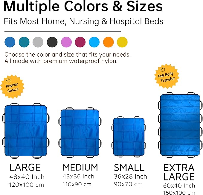 Upgraded 3-Layer Comfort Positioning Bed Pad with Handles Washable Waterproof Transfer Board for Turning Moving Patient Inconvenience Care Transfer Sheet, 43"x 36", Medium, Lake Blue