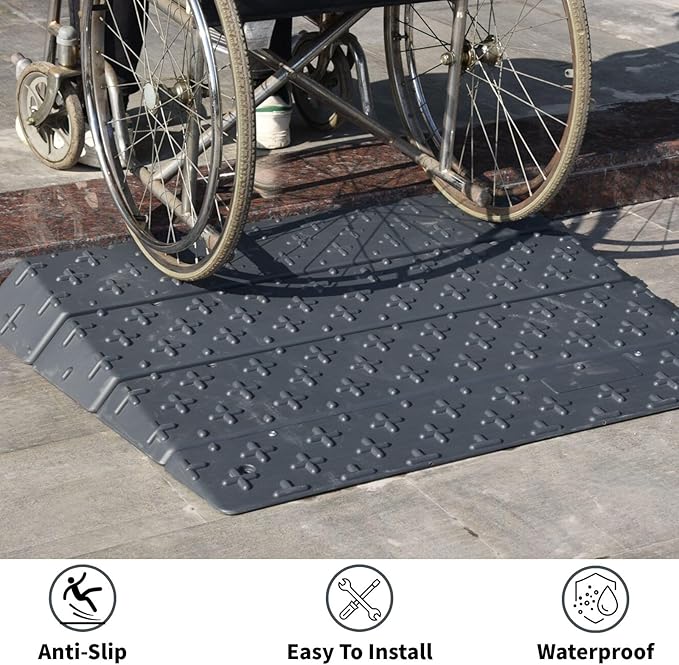 Plastic Slip-Resistant Modular Threshold Ramp - Universal Access Ramp for Wheelchairs, Scooters, Walkers & Safe Pedestrian Passage (6 inch)