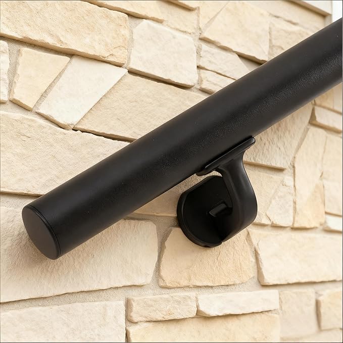 11 FT Handrails for Indoor Stairs,Deck,Slope,Modern Aluminum Handrail Set, Wall Mounted, with Zink-Alloy Brackets Aluminium Railing System,Rust Free. (Matte Black, 11)