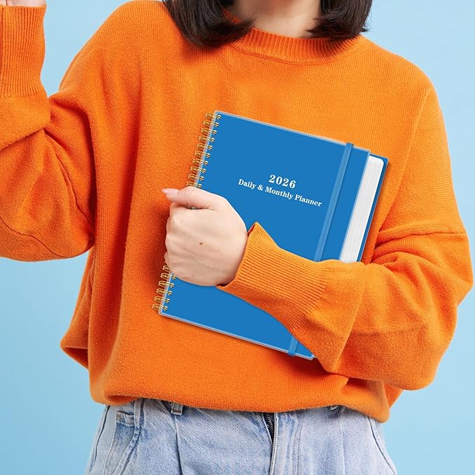 Daily Planner 2026 - Full Page Per Day, Jan 2026 to Dec 2026, 2026 Daily Planner with Spiral Bound, Inner Pocket, Perfect for School Office Supplies, 7'' x 10'', Blue