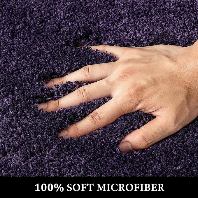 MIULEE Toilet Rug U Shaped for Bathroom - Soft and Absorbent Microfiber Contour Bath Rugs for Toilet, Non Slip Rubber Backside for Extra Safety, Machine Washable - Dark Purple, 20''x24''