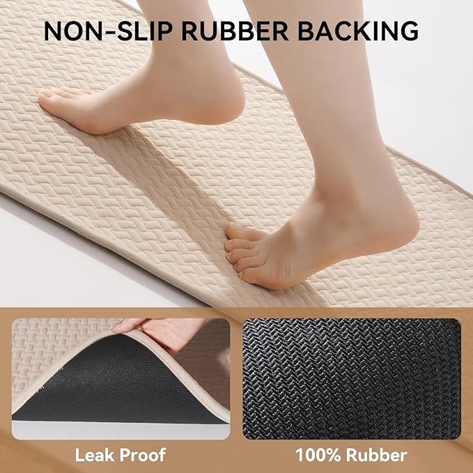 Bathroom Runner Non Slip, Extra Soft Absorbent Quick Dry Bath Mats, Foam Weave Texture Thin Bath Rugs Washable with Rubber Backing, 24" x 70“