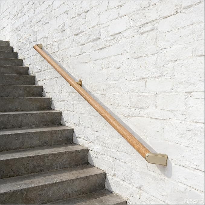 14 FT Modern Aluminum Handrail Set - ADA Compliant Indoor & Outdoor stair railing. 1.4" Diameter Grab Bar. Wall-Mounted with 90°Wall Return End. Ideal for Safe Grip，Rust Free(Cherry Wood Grain, 14 FT)