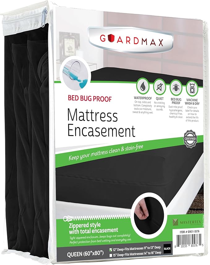 Guardmax Jersey Knitted Queen Zippered Mattress Encasement - Waterproof & Bed Bug Proof Mattress Protector - Comfortable, Soft, and Noiseless Zippered Bedding - Dust Mite Proof (60 x 80 x 12)