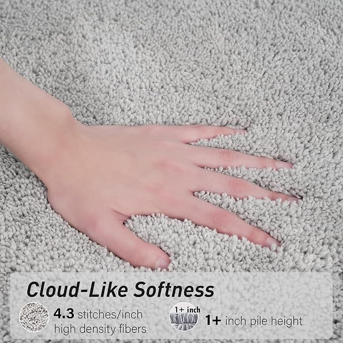 Luxury Quick Dry Non-Slip Bathroom Rugs【20'' x 30'' Light Grey】 Highly Absorbent Washable and Ultra Soft, Extra Thick Fluffy Bath Mats for Shower/Kitchen/Bathtub Floor
