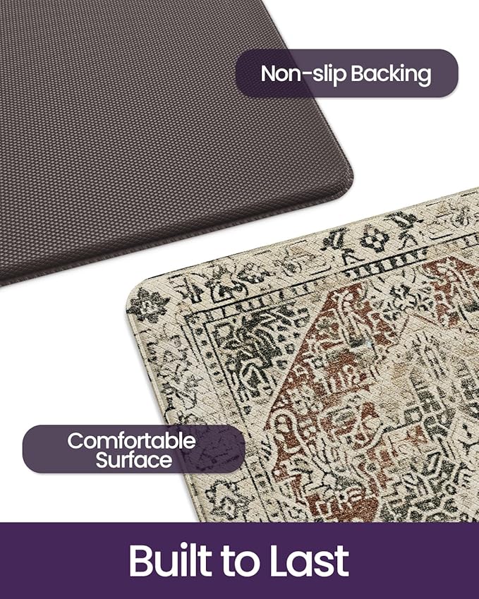 DEXI Kitchen Mats for Floor Cushioned, 23x35+23x59 Extra Large Runner Rug Non Slip, Waterproof Soft Comfort Standing Padded Anti Fatigue Decorative Set of 2, Cream Red