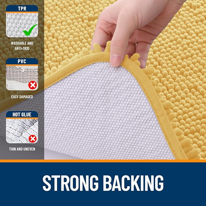 OLANLY Bathroom Rugs Sets 3 Piece, Soft Absorbent Chenille Bath Mats and U-Shaped Contour Toilet Rug, Quick Dry, Home Decor Accessories, Bath Mat Set for Bathroom (30"x20"+24"x16"+24"x20", Yellow)
