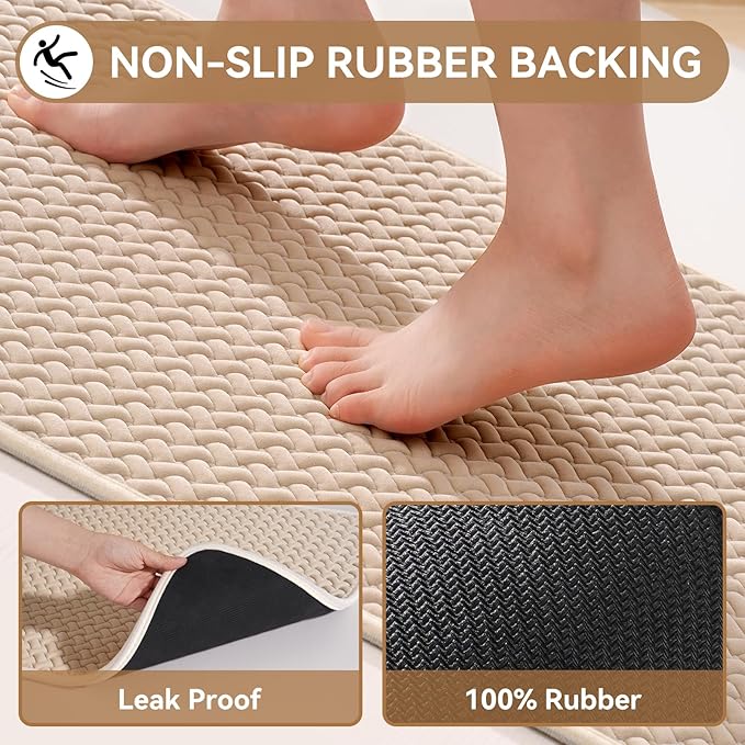 Bathroom Rugs Non Slip, Super Absorbent Quick Dry Bath Mats for Bathroom, Foam Weave Texture Thin Bath Rugs Washable with Rubber Backing Fit Under Door Outside Shower,24” x 35“