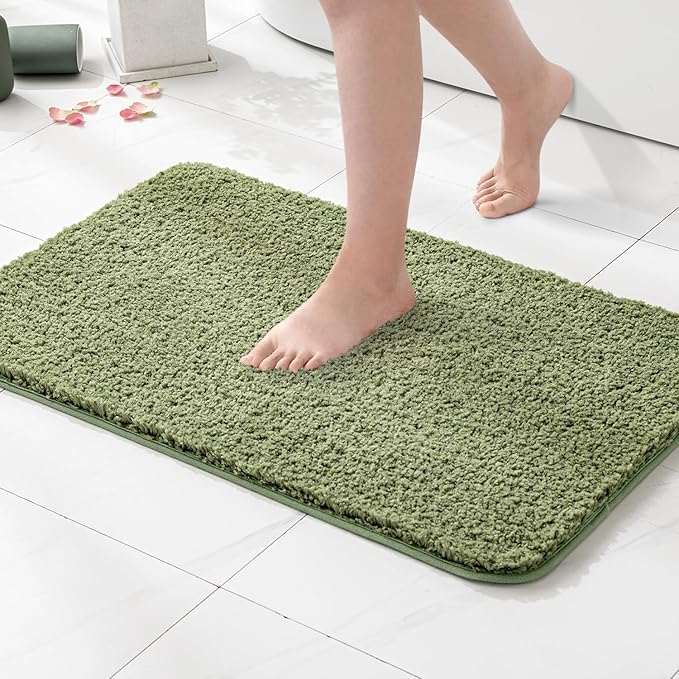 MIULEE Extra Thick Non Slip Bathroom Rug Shaggy Soft Bath Mat Plush Microfiber Absorbent Water for Shower Tub Machine Washable (Sage, 20x30 Inches)