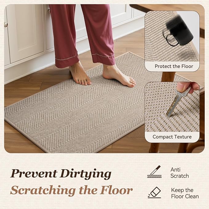AMOAMI Kitchen Mats for Floor, Non Slip Washable Kitchen Rugs Absorbent Quick Dry and Easy to Clean, Kitchen Runner Rugs for Kitchen in Front of Sink, 20“*47”, Beige