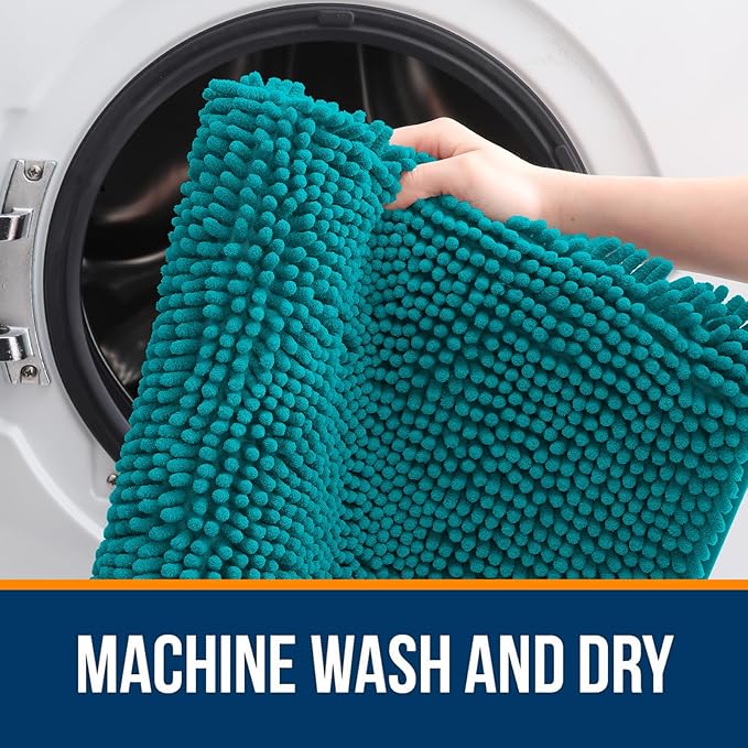 OLANLY Bathroom Rugs 24x16, Extra Soft Absorbent Chenille Bath Rugs, Rubber Backing Quick Dry, Machine Washable Bath Mats for Bathroom Floor, Tub and Shower, Home Decor Accessories, Deep Lake
