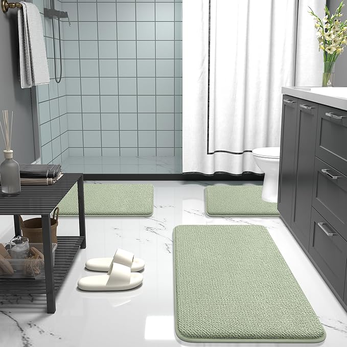 OLANLY Thick Memory Foam Bath Mat Rug 36x24, Extra Soft Absorbent Bathroom Rug, Quick Dry Bath Mats, Non-Slip, Machine Washable Carpet for Bathroom, Tub and Shower, Home Decor Accessories, Sage Green