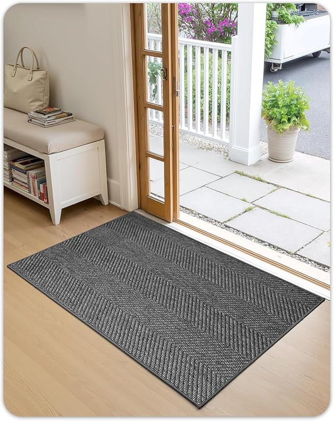 Color&Geometry Ultra Thin Indoor Door Mat 36"x60", Machine Washable Front Door Mat Non Slip, Low Profile Entrance Mat Indoor, Absorbent Carpet for Inside, Entry, Entryway, Dark Grey (FOLD)