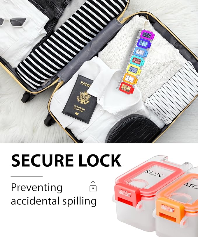 Weekly Pill Organizer 1 time a Day – Pill Box 7 Day with Enhanced Waterproof Seal, Large compartments Hold Big Vitamins & Supplements, Upgraded Locking lids, for Home & Travel use, Durable Hard case