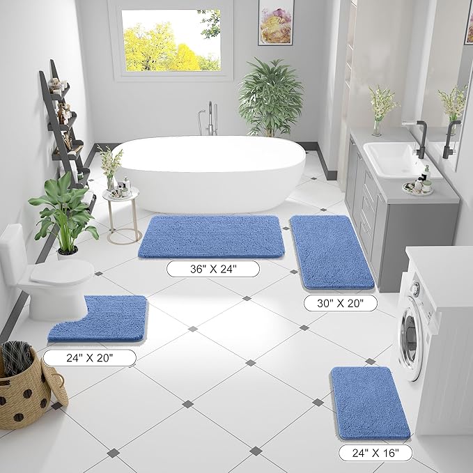 OLANLY Bathroom Rugs 36x24, Extra Soft Absorbent Chenille Bath Rugs, Rubber Backing Quick Dry, Machine Washable Bath Mats for Bathroom Floor, Tub and Shower, Home Decor Accessories, Cornflower Blue