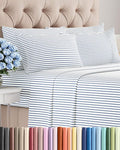 Full 6 Piece Sheet Set - Cooling & Breathable Bed Sheets - Hotel Luxury Bed Sheets for Women, Men, Kids & Teens - Bedding w/Deep Pockets & Easy Fit - Soft & Wrinkle Free - Full Blue Stripes Sheets