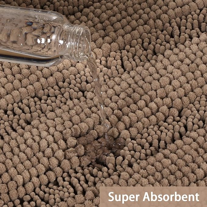 Turquoize Chenille Extra Long Shaggy Absorbent Non-Slip Bath Mat/Runner: 47" X 17" Taupe Brown