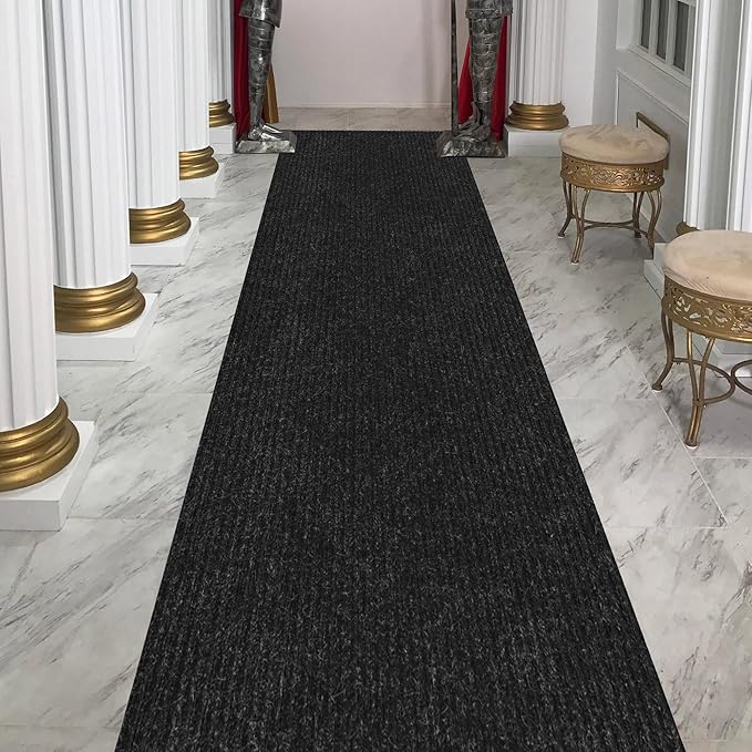Ottomanson 2'7" x 31' Hallway Runner with Scraper Pile - Extra Durable Non-Slip Rug Mat for Indoor & Outdoor Use - Ideal for Kitchen, Entryway & Garage - High-Traffic Carpet, Black