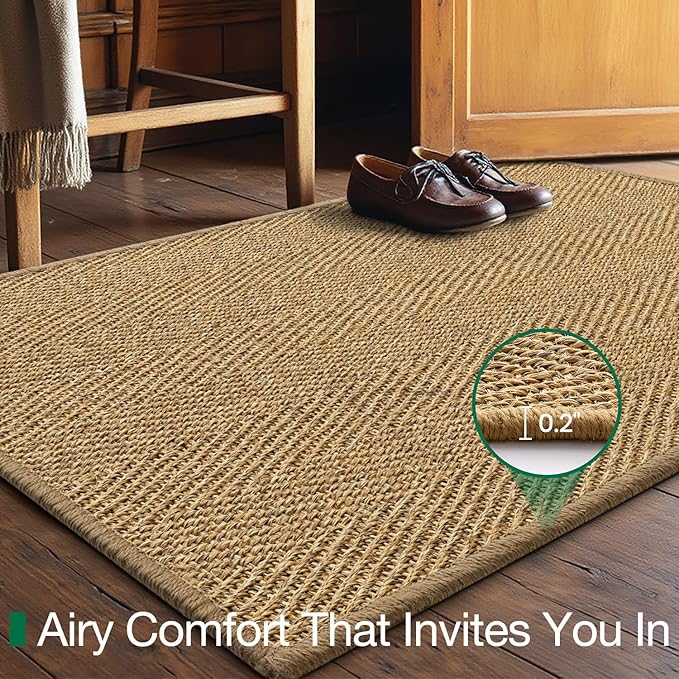 LUMI Handwoven Sisal Door Mat, Non-Slip Durable Entryway Mat, Welcome Front Doormat, Solid Floor Mats for Entrance, 32"x48", Herringbone Sisal