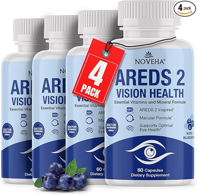NOVEHA AREDS 2 Eye Vitamin & Mineral Supplement | Vision Support Formula with Lutein, Zeaxanthin, Bilberry, Eyebright & Grape Seed | Supports Eye Health & Macular Function (240 Capsules)
