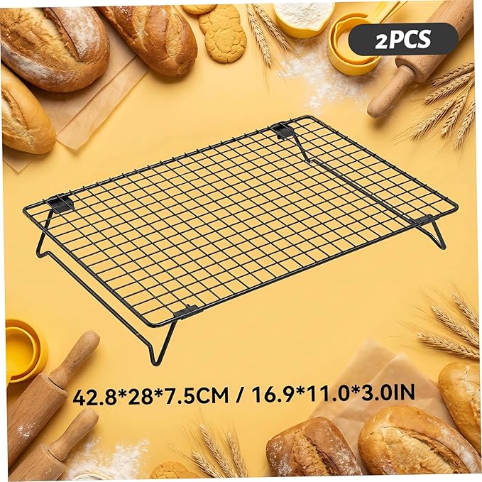 Carbon Steel Baking Cooling Racks, 2-Pack Collapsible Legs for Cooking, Grilling & Roasting, Oven-Safe & Durable/17x11 Inch