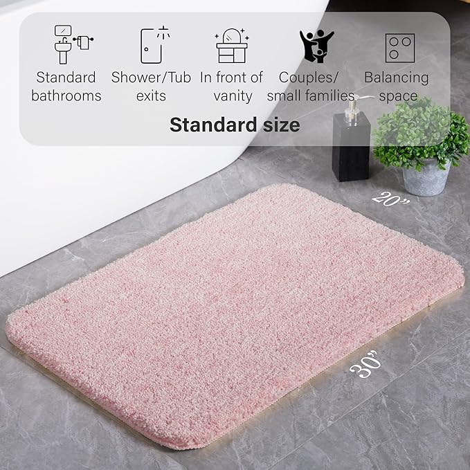 Luxury Quick Dry Non-Slip Bathroom Rugs【20'' x 30'' Cherry Pink】 Highly Absorbent Washable and Ultra Soft, Extra Thick Fluffy Bath Mats for Shower/Kitchen/Bathtub Floor
