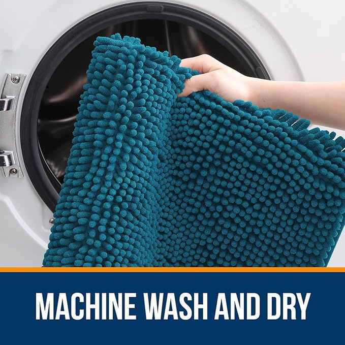 OLANLY Bathroom Rugs Sets 3 Piece, Soft Absorbent Chenille Bath Mats and U-Shaped Contour Toilet Rug, Quick Dry, Home Decor Accessories, Bath Mat Set for Floor (36"x24"+24"x16"+24"x20", Peacock Blue)