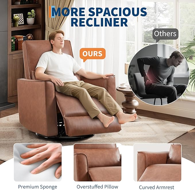 IDEALHOUSE Swivel Rocking Nursery Recliner Chair Rocker Recliner Glider Deep Seat PU Leather Sofa Chair with high Backrest for Nursery, Living Room, Bedroom & Home Movie Theater (Chocolate)