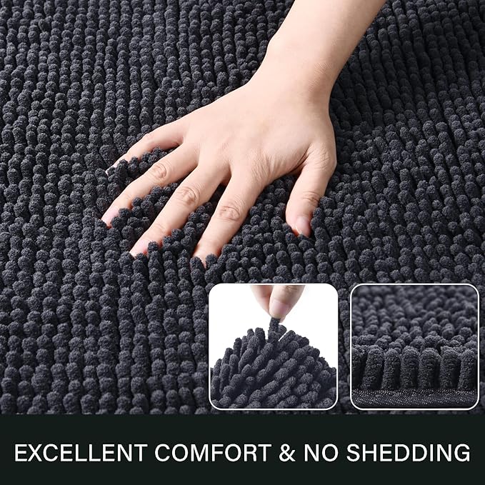 LOCHAS Luxury Bathroom Rug Shaggy Bath Mat 20 x 30 Inch, Washable Non Slip Bath Rugs for Bathroom Shower, Soft Plush Chenille Absorbent Carpets Mats, Dark Grey