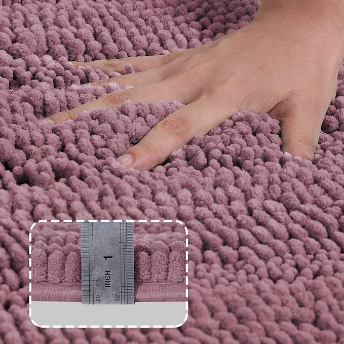 Turquoize Non Slip Shaggy Rugs - Mauve/Rose Bath Rugs for Tub Mats, Chenille Bath Rugs for Bathroom, Super Absorbent Shower Rug, 20"x 32"