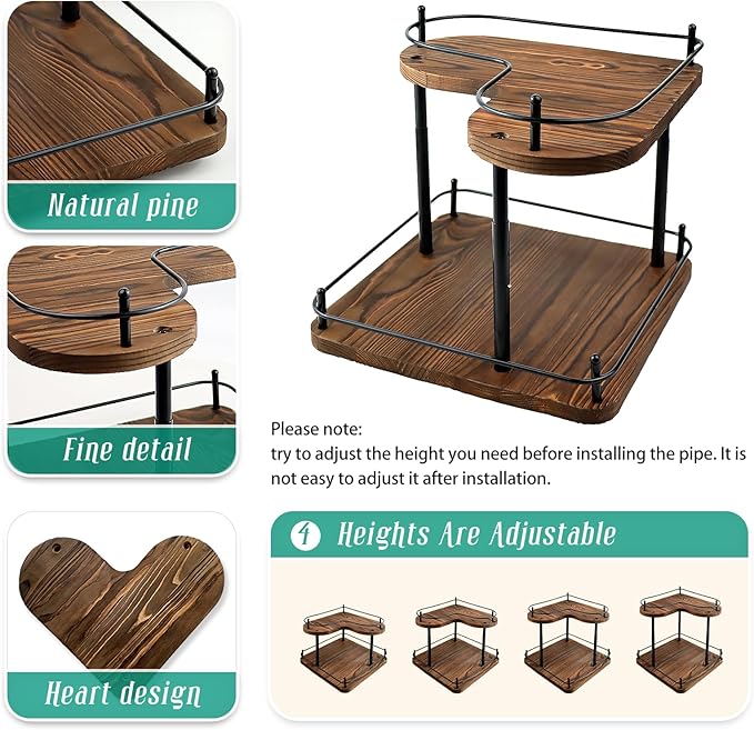 Wooden Spice Rack Organizer Lazy Susans Rotating Countertop 2 Tiered Display Shelf Kitchen Adjustable Height Spinning Spice Rack 11.8INCH Large Capacity Pine Wooden Spice gift set