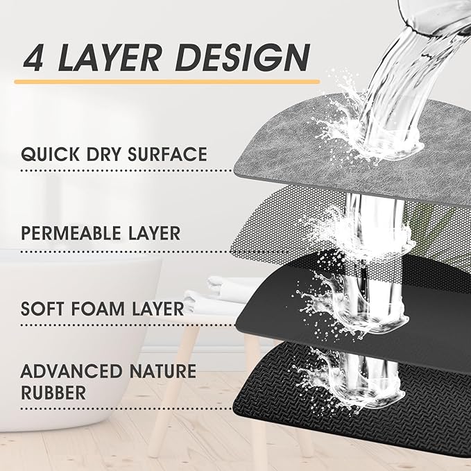 Ultra Thin Bath Mat, Upgrade Backing Non Slip Thin Bath Mats Fit Under Door, Quick Dry Ultra Absorbent Bathroom Rugs, Machine Washable Bath Rugs for Bathroom, Bathtub, Light Gray/Crackle/32"x20"