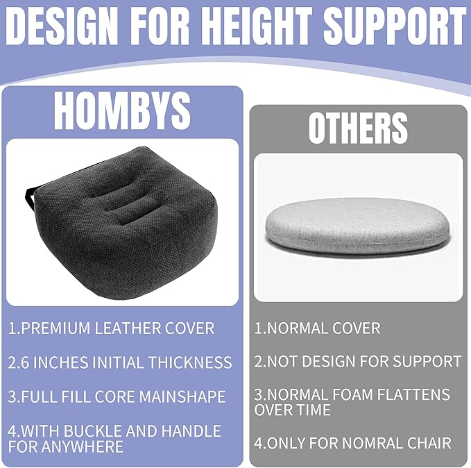 HOMBYS Extra Thick Chair Cushions for Office,6 in Breathable Adult Booster Seat for Car,Car Seat Cushion to Raise Seat Height,Shredded Memory Foam Desk Chair Cushion for Long Sitting,Black