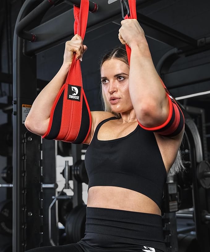 DMoose Fitness Hanging Ab Straps for Pull Up Bar & Core Strength Training - Thick Padded Arm Strap for Ab Swing with 2 Rust-Resistant Carabiners - Pull Up Straps for Ab Workouts at Home and Gym