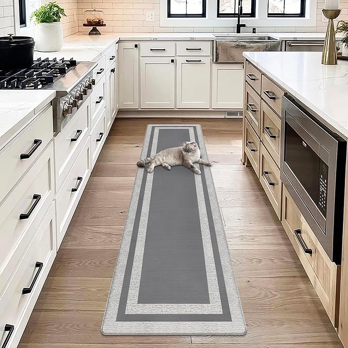 Kitchen Floor Mats Cushioned Anti Fatigue Kitchen Mat Farmhouse Kitchen Runner Rugs Non Slip Waterproof Ergonomic Comfort Standing Mat for Kitchen, Home, Office, Sink, Laundry 17.3"x70.8" Grey