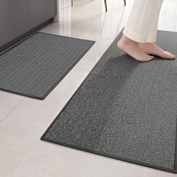 Color&Geometry Kitchen Rugs Set Kitchen Mats for Floor 2 Piece, 17"X29"+17"X59" Dark Grey Kitchen Rugs Non Slip Washable with Rubber Backing, Quick Dry Low Pile Kitchen Runner Rug Kitchen Sink Mat