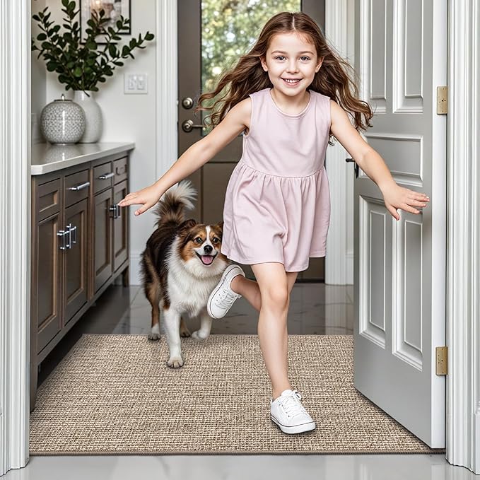 LUMI Indoor Door Mat 36"x56", Ultra Thin Low Profile Non-Slip Doormat for Home Entrance, Absorbent & Stain-Resistant Welcome Mats, Washable Entryway Mat for Front Door, Patio, Porch, Khaki