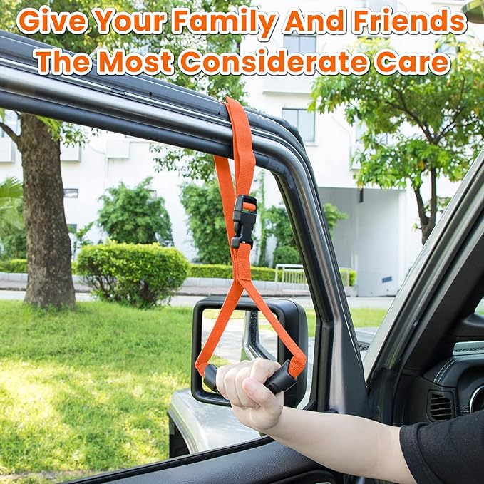 E-cowlboy Auto Cane Grab Handle Adjustable Standing Aid Safety Bar Portable Vehicle Support Grab Bar Nylon Grip Mobility Assist Device (Orange 2 Pack)